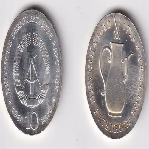 DDR Gedenk Silber Münze 10 Mark Johann Friedrich Böttger 1969 vz/Stgl. (170428)