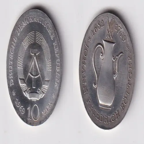 DDR Gedenk Silber Münze 10 Mark Johann Friedrich Böttger 1969 vz/Stgl. (170189)
