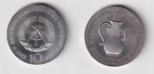 DDR Gedenk Silber Münze 10 Mark Johann Friedrich Böttger 1969 vz/Stgl. (170189)
