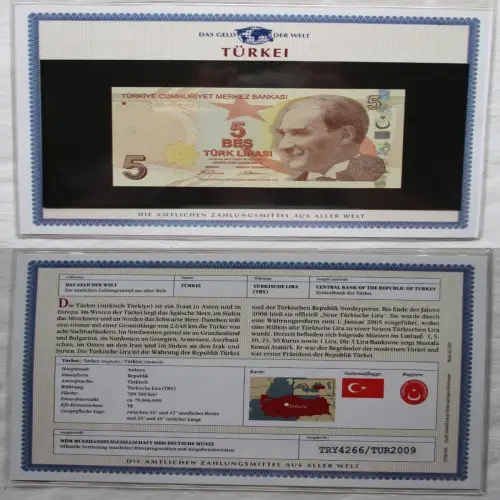 5 Lira Banknote Türkei Türkiye 2009 kassenfrisch UNC (170013)