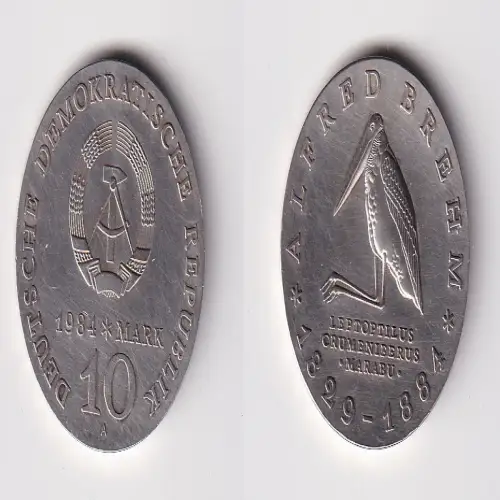 DDR Gedenk Münze 10 Mark Alfred Brehm 1984 vz Silber (170034)