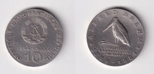 DDR Gedenk Münze 10 Mark Alfred Brehm 1984 vz Silber (170034)