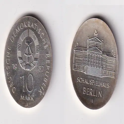 DDR Gedenk Münze 10 Mark Schauspielhaus Berlin 1987 Silber Stempelglanz (170753)