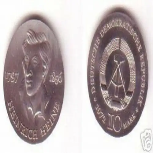 DDR Gedenk Münze 10 Mark Heinrich Heine 1972 Stempelglanz