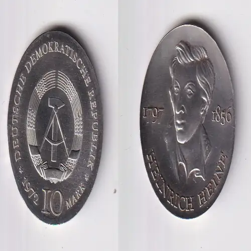 DDR Gedenk Silber Münze 10 Mark Heinrich Heine 1972 Stempelglanz (170153)