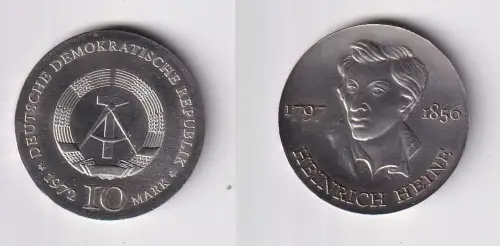 DDR Gedenk Silber Münze 10 Mark Heinrich Heine 1972 Stempelglanz (170153)