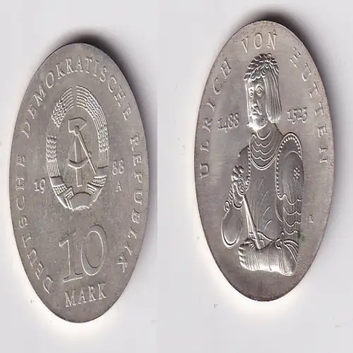 DDR Gedenk Münze 10 Mark Ullrich von Hutten 1988 Silber Stempelglanz (170345)