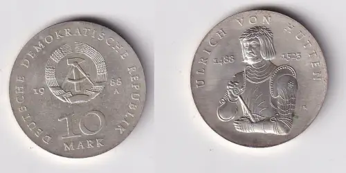 DDR Gedenk Münze 10 Mark Ullrich von Hutten 1988 Silber Stempelglanz (170345)
