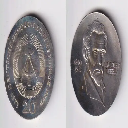 DDR Gedenk Münze 20 Mark August Bebel 1973 Silber (170747)