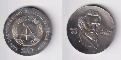 DDR Gedenk Münze 20 Mark August Bebel 1973 Silber (170747)