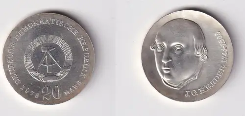 DDR Gedenk Münze 20 Mark Johann Gottlieb Herder 1978 Silber (170667)