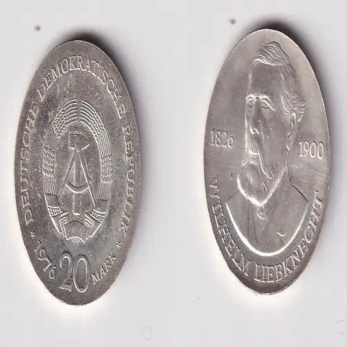 DDR Gedenk Münze 20 Mark Wilhelm Liebknecht 1976 Silber (170043)