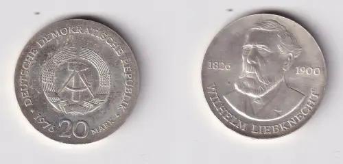 DDR Gedenk Münze 20 Mark Wilhelm Liebknecht 1976 Silber (170043)