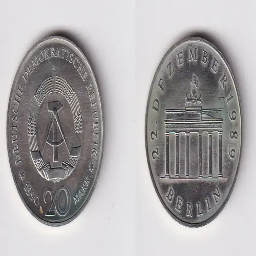 DDR Gedenk Münze 20 Mark Brandenburger Tor 1990 Stempelglanz (170147)