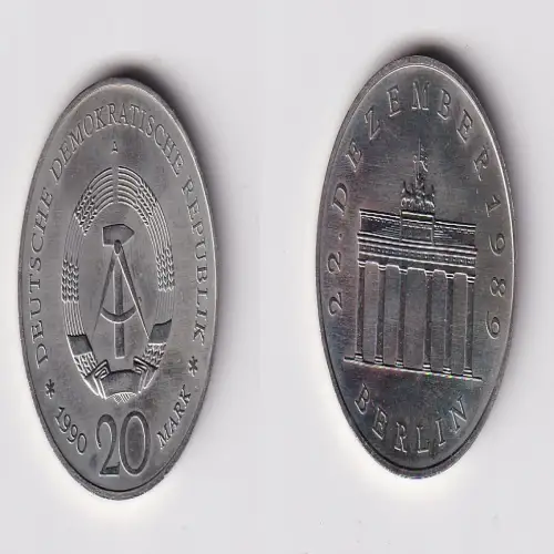 DDR Gedenk Münze 20 Mark Brandenburger Tor 1990 Stempelglanz (170764)