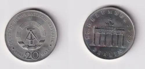 DDR Gedenk Münze 20 Mark Brandenburger Tor 1990 Stempelglanz (170764)