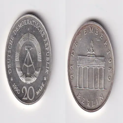 DDR Gedenk Münze 20 Mark Brandenburger Tor Silber 1990 Stempelglanz (170253)