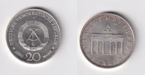 DDR Gedenk Münze 20 Mark Brandenburger Tor Silber 1990 Stempelglanz (170253)