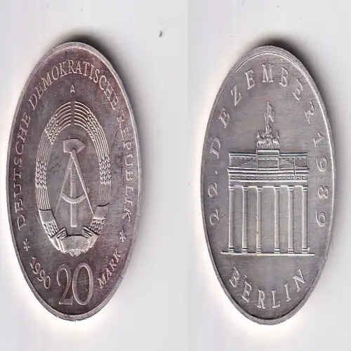 DDR Gedenk Münze 20 Mark Brandenburger Tor Silber 1990 Stempelglanz (170347)