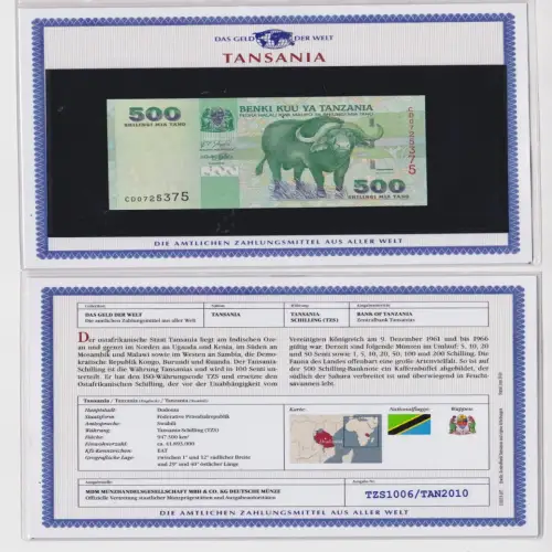 500 Schilling Banknote Tansania Tanzania Wasserbüffel kassenfrisch UNC (170293)