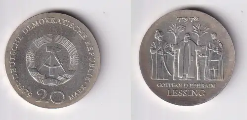 DDR Gedenk Münze 20 Mark Gotthold Ephraim Lessing 1979 Silber (170372)