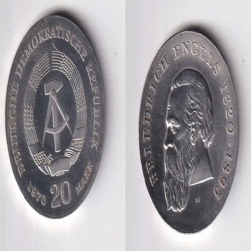 DDR Gedenk Münze 20 Mark Friedrich Engels 1970 Silber Stempelglanz (170109)