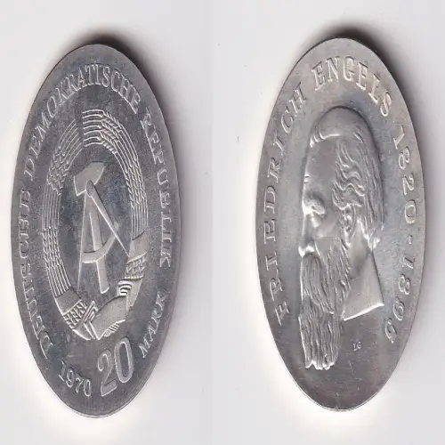 DDR Gedenk Münze 20 Mark Friedrich Engels 1970 Silber Stempelglanz (170117)