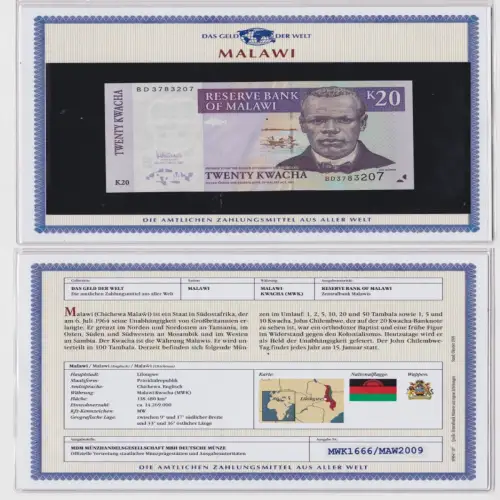 20 Kwacha Banknote Malawi 1989 kassenfrisch UNC (170048)