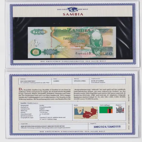20 Kwacha Banknote Sambia Zambia 1992 kassenfrisch UNC (170370)