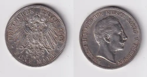 5 Mark Silbermünze Preussen Wilhelm II 1907 A Jäger 104  (170653)