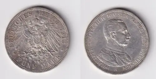5 Mark Silbermünze Preussen Kaiser Wilhelm II 1913 A in Uniform (170120)