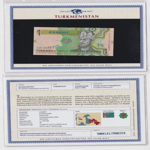 1 Manat Banknote Turkmenistan 2009 kassenfrisch UNC (170127)