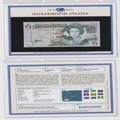 5 Dollar Banknote Ostkaribische Staaten kassenfrisch UNC (170615)