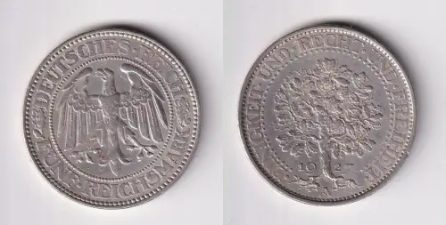 5 Mark Silber Münze Weimarer Republik Eichbaum 1927 A ss+ (170046)