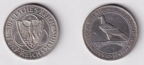 5 Mark Silber Münze Weimarer Republik Rheinstrom 1930 D ss/vz (170607)