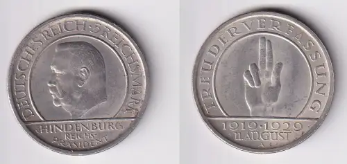 5 Mark Silber Münze Weimarer Republik Verfassung 1929 A vz (170294)