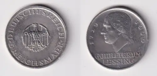 5 Mark Silber Münze Gotthold Ephraim Lessing 1929 A ss/vz (170314)