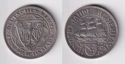 5 Mark Silber Münze 100 Jahre Bremerhaven 1927 A Jäger 326 ss+ (170629)