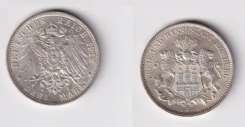 3 Mark Silbermünze Freie und Hansestadt Hamburg 1912 Jäger 64 vz (170419)