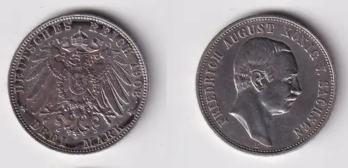 3 Mark Silber Münze Sachsen Friedrich August 1911 ss (170688)