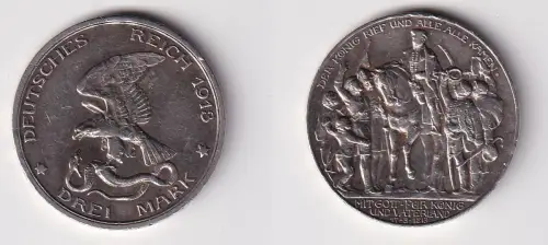 3 Mark Silber Münze Preussen "Der König rief und alle, alle kamen" 1913 (170089)
