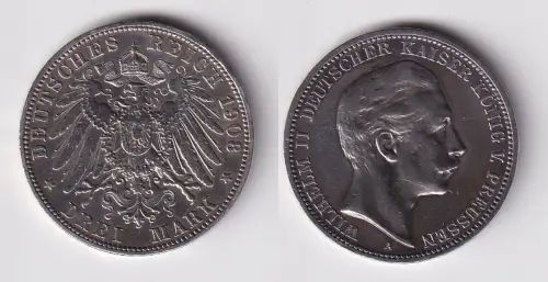 3 Mark Silbermünze Preussen Kaiser Wilhelm II 1908 A Jäger 103 ss (170021)