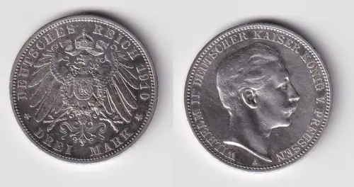 3 Mark Silbermünze Preussen Kaiser Wilhelm II 1910 A Jäger 103 ss (170459)