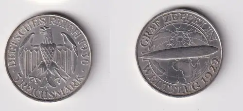 Silber Münze 3 Mark Graf Zeppelin Weltflug 1929 A f.vz (170652)
