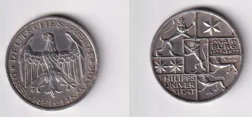 3 Mark Silber Münze Universität Marburg 1927 ss/vz (170648)