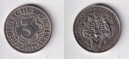 Silber Münze 3 Mark Jahrtausendfeier Nordhausen 1927 A Jäger 327 ss+ (170135)