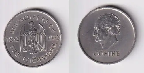 Silber Münze 3 Mark Johann Wolfgang von Goethe 1932 A f.vz J.350 (170639)