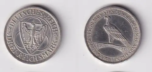 3 Mark Silbermünze Der Rhein 1930 J f.vz (170385)