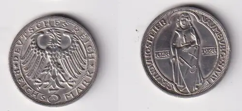3 Mark Silber Münze Weimarer Republik Naumburg 1928A Jäger 333 f.vz (170023)