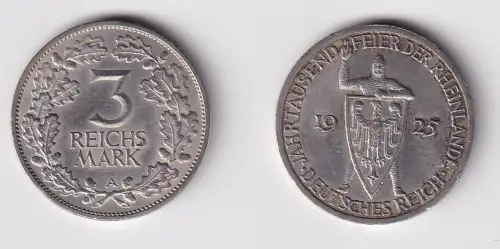 Silber Münze 3 Mark Jahrtausendfeier Rheinland 1925 A ss+ (170050)